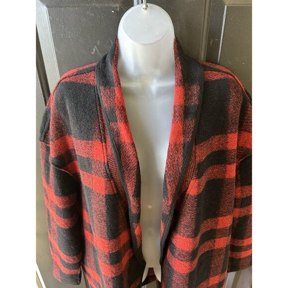 Aspen Buffalo Plaid Wool Open Front Coat Jacket Women's Size Large Red/Black - Picture 4 of 9
